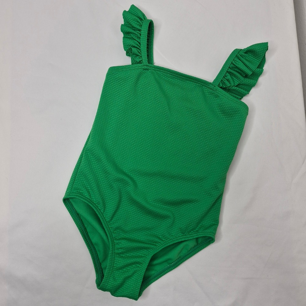 Ocean Gear Girls Green Textured‎ Ruffle Strap One Piece Swimsuit Size XS 4-5
